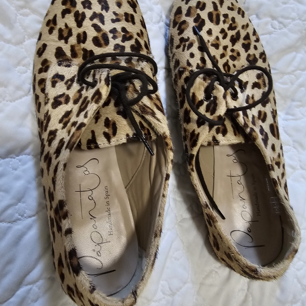 Papanatas Leopard Print Shoes Lace-Up Flats Size 39 - Picture 9 of 11